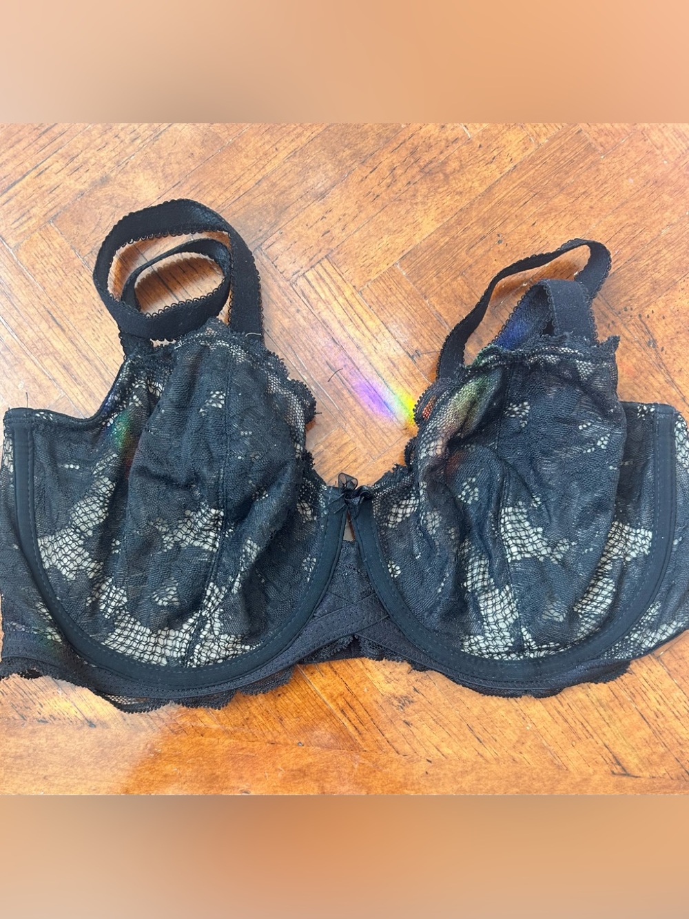 Wacoal Black Lace Underwire Bra with Sheer Cup Detail